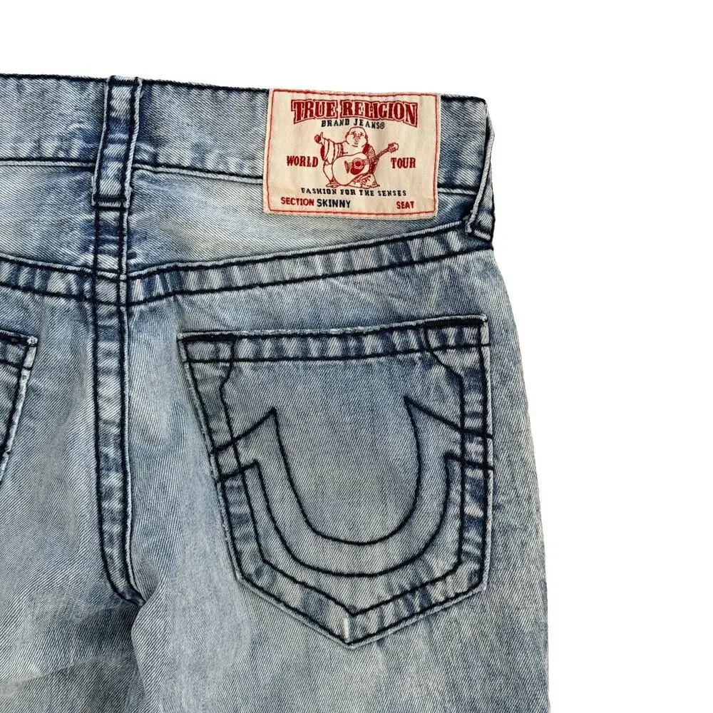 True Religion Men's Horseshoe Logo Pocket Denim Skinny Light Acid Wash Jeans 28